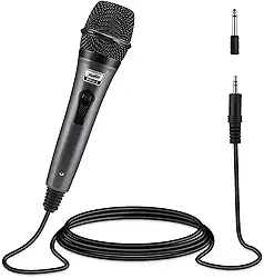 Moukey Microfone de karaokê, microfone dinâmico com cabo de 4 metros, microfone cardioide portátil com fio, microfone XLR para cantar/palco, compatível com máquina de karaokê/sistema