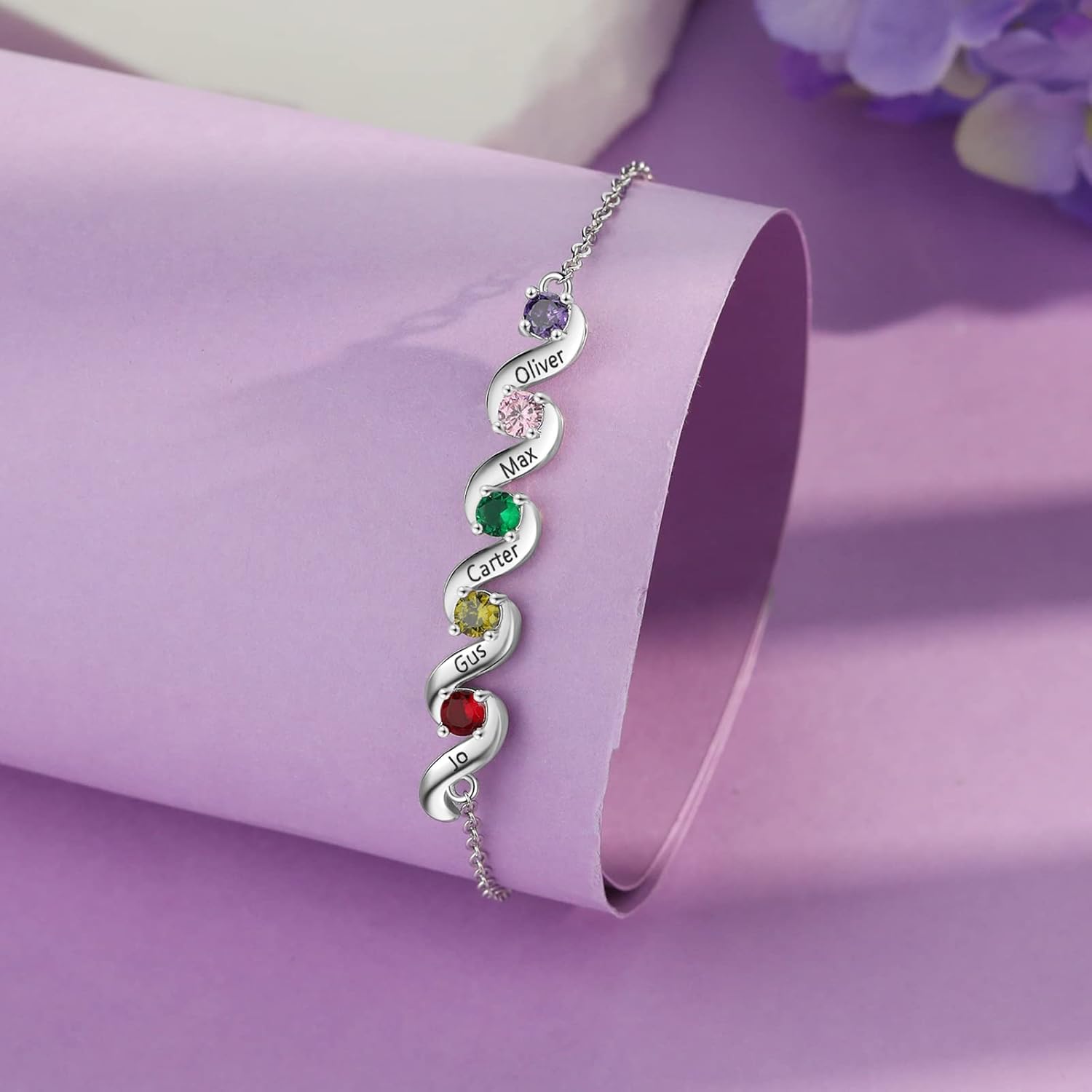 Lam Hub Fong Custom Birthstone Name Bracelet for Mom - Personalized Infinity Bracelet from Daughter, Perfect Gifts for Mother’s Day, Birthday Anniversary for Moms and Daughters