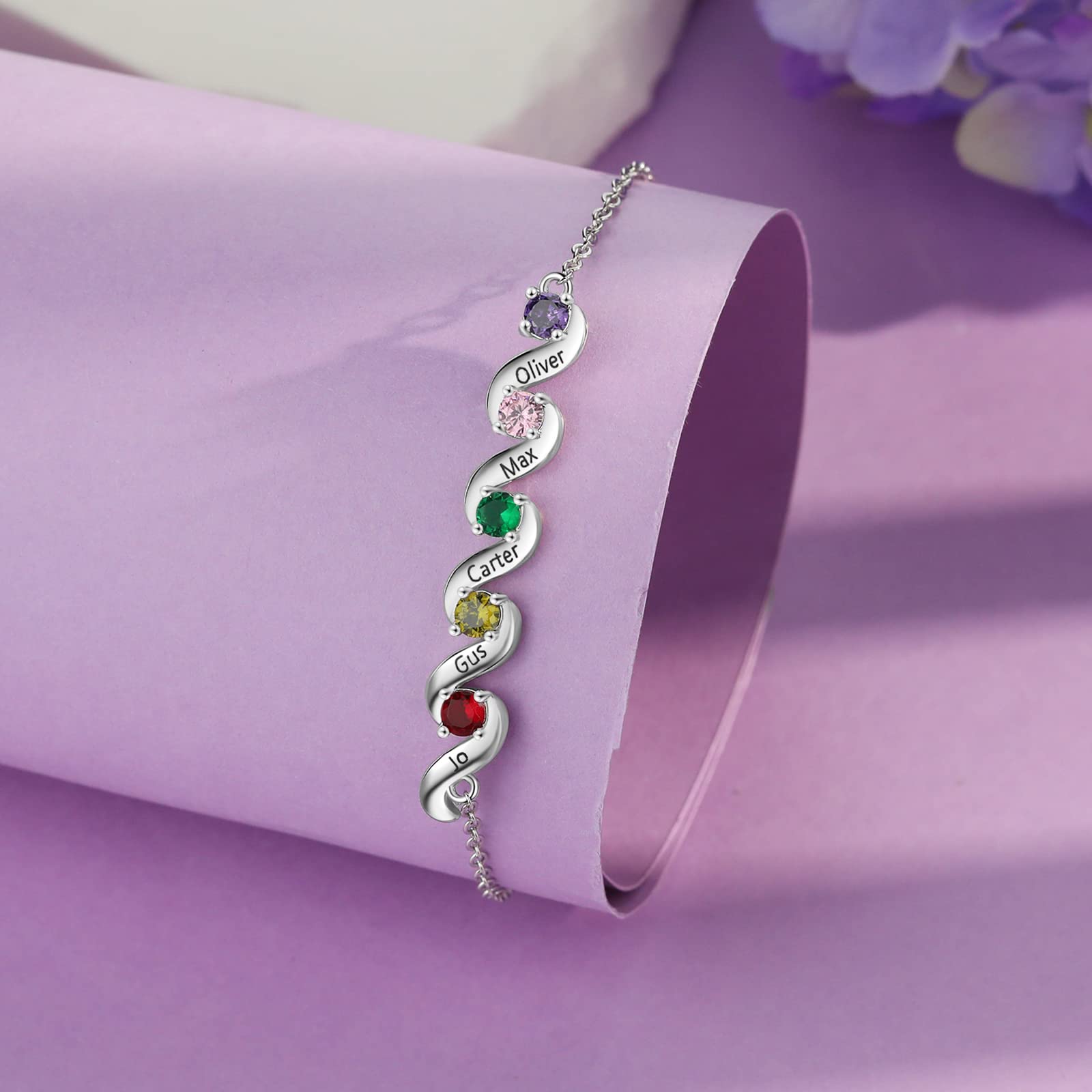 kaululu Bracciale Donna Personalizzato Ciondolo Infinito Coppia Cuore Foto Bracciale Catena Regolabile Simulato Birthstone Inciso Nome Bracciali per Madre Figlia BFF Regali commemorativi (Oro Rosa 2)