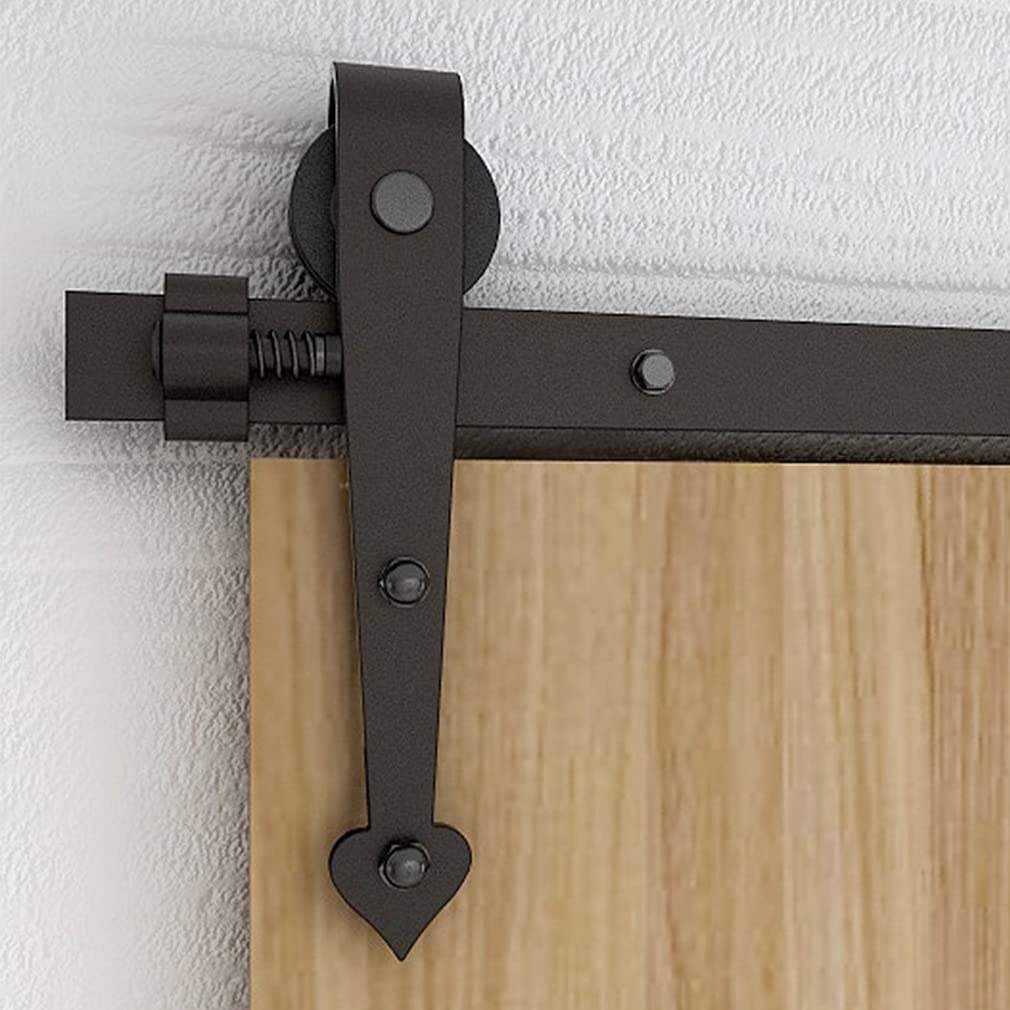 Kit de herrajes para puerta corrediza de madera de granero negro de 6 pies para puerta doble en forma de corazón