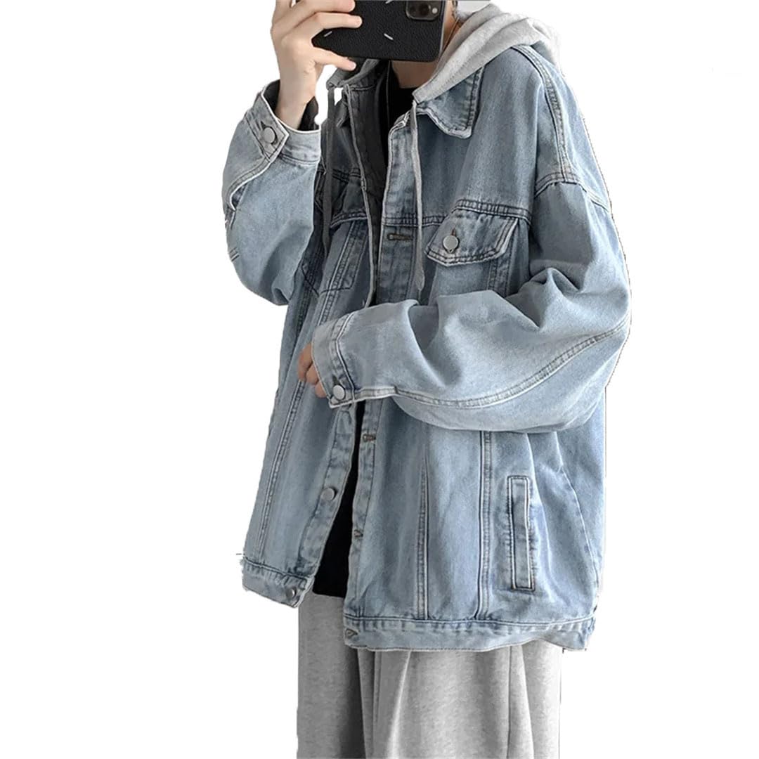 Męska kurtka dżinsowa męska moda uliczna hip-hop dżinsy z kapturem kurtki luźna odzież wierzchnia płaszcze dżinsowe kurtki męskie