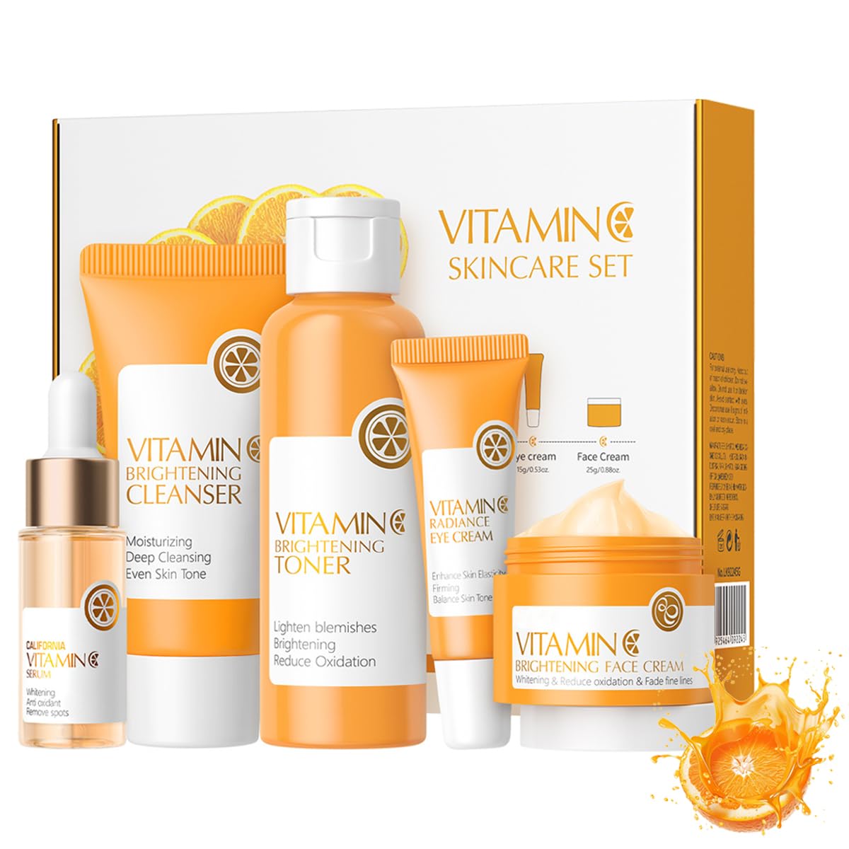 Vitamin C Skincare Set, Complete Face Care Kit with Cleanser, Toner, Serum, Eye Cream and Face Cream