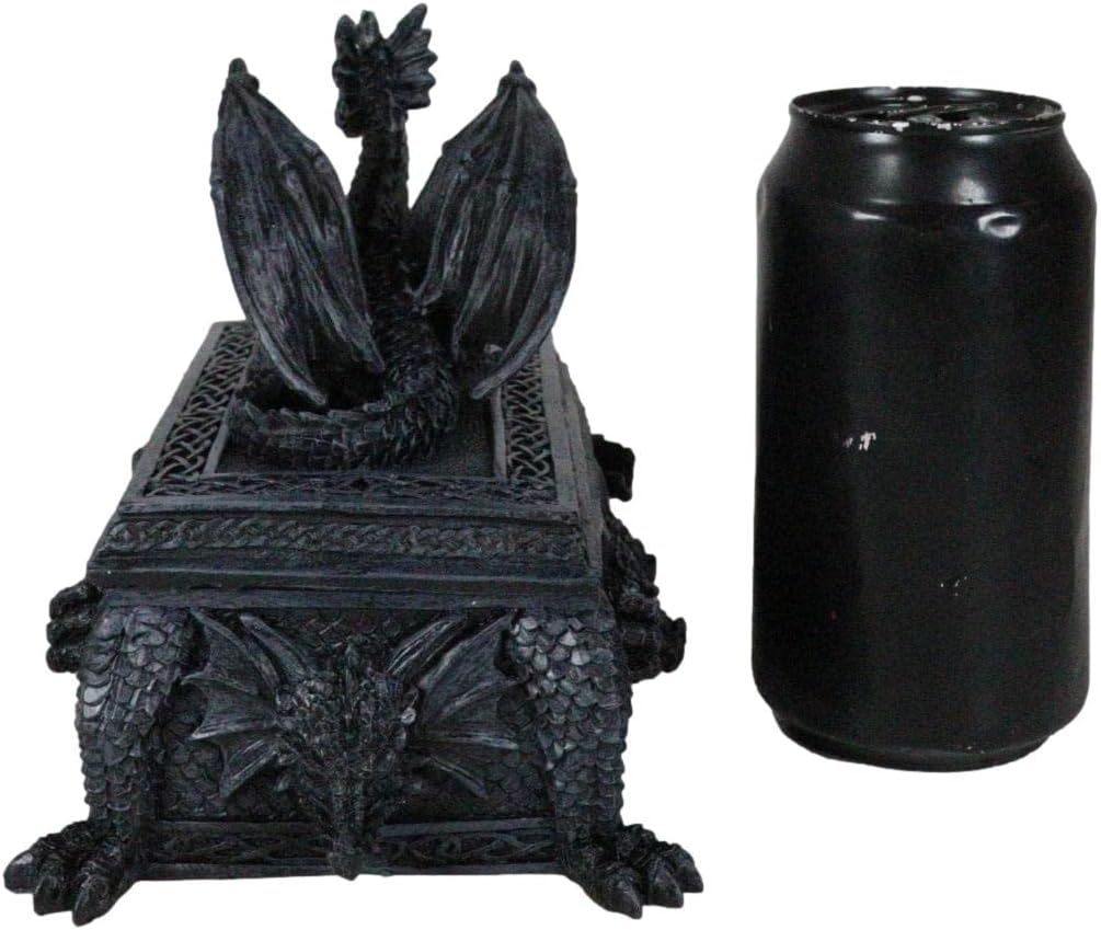 Ebros Gift Celtic Knotwork Alchemy Gothic Armored Dragon Guarding Saint George Tomb Decorative Box 7" Long Mythical Fantasy Dragon Trinket Jewelry Stash Box Figurine