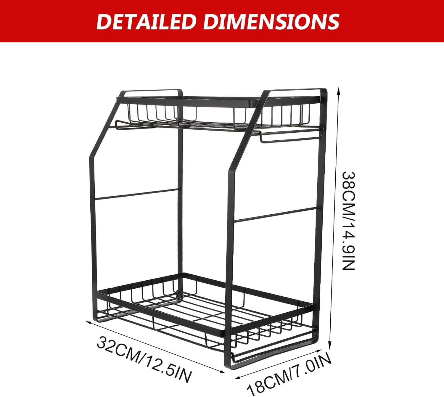 Alipis Multi-function Double-layer Spice Rack Kitchen Countertop Storage Shelf Black High Carbon Steel Removable Clip Design for Seasoning Bottle Organization
