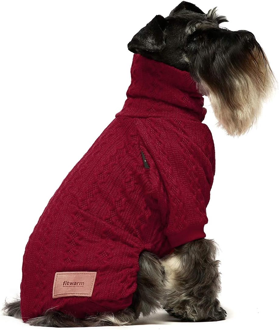 Fitwarm Thermal Knitted Dog Pajamas Pet Clothes Dogs Sweaters Doggie Turtleneck PJS Lightweight Puppy Sweater Doggy Winter Coat Outfits Cat Jumpsuits Wine Burgundy Red XX-Large