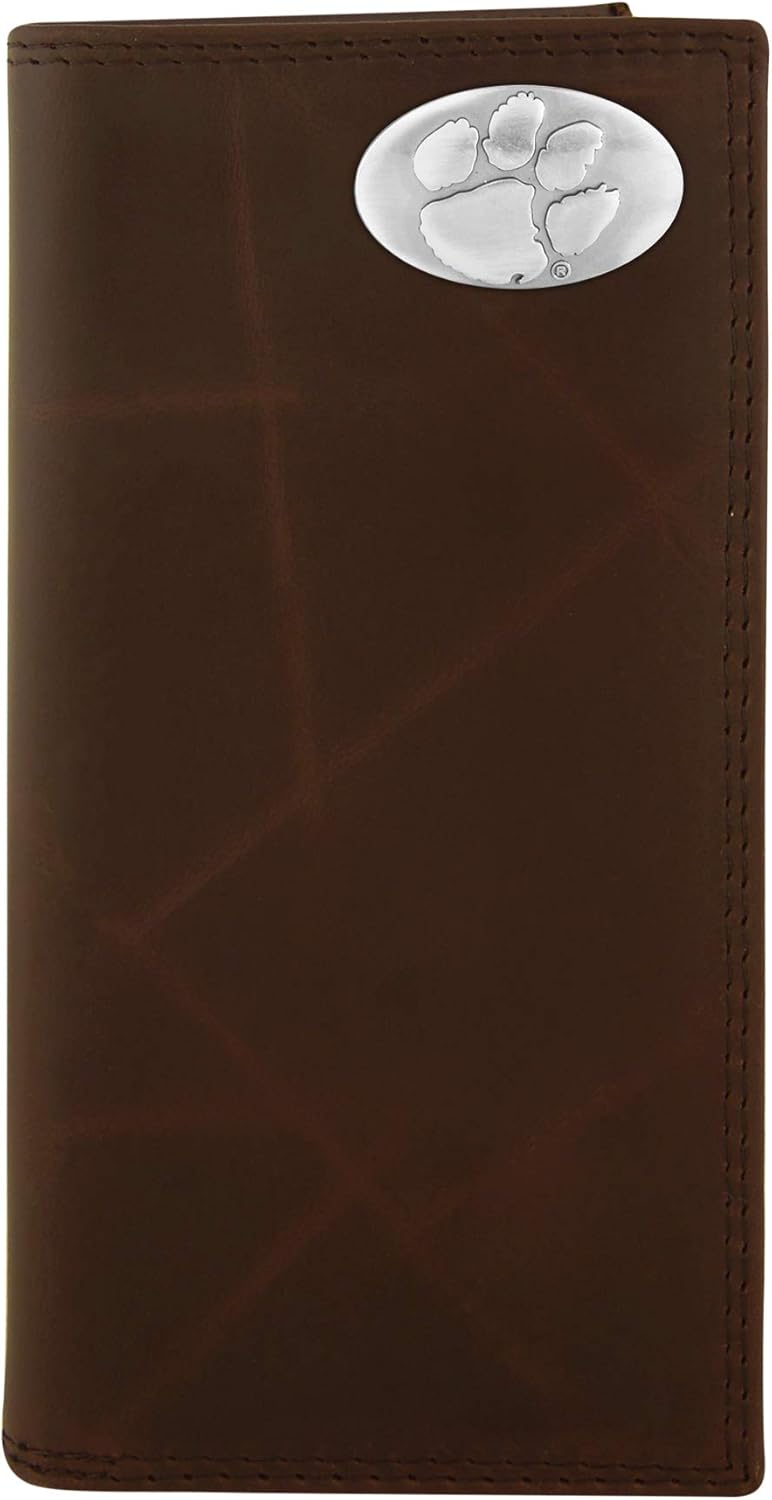 NCAA Clemson Tigers Brown Wrinkle Leather Roper Concho Wallet, One Size
