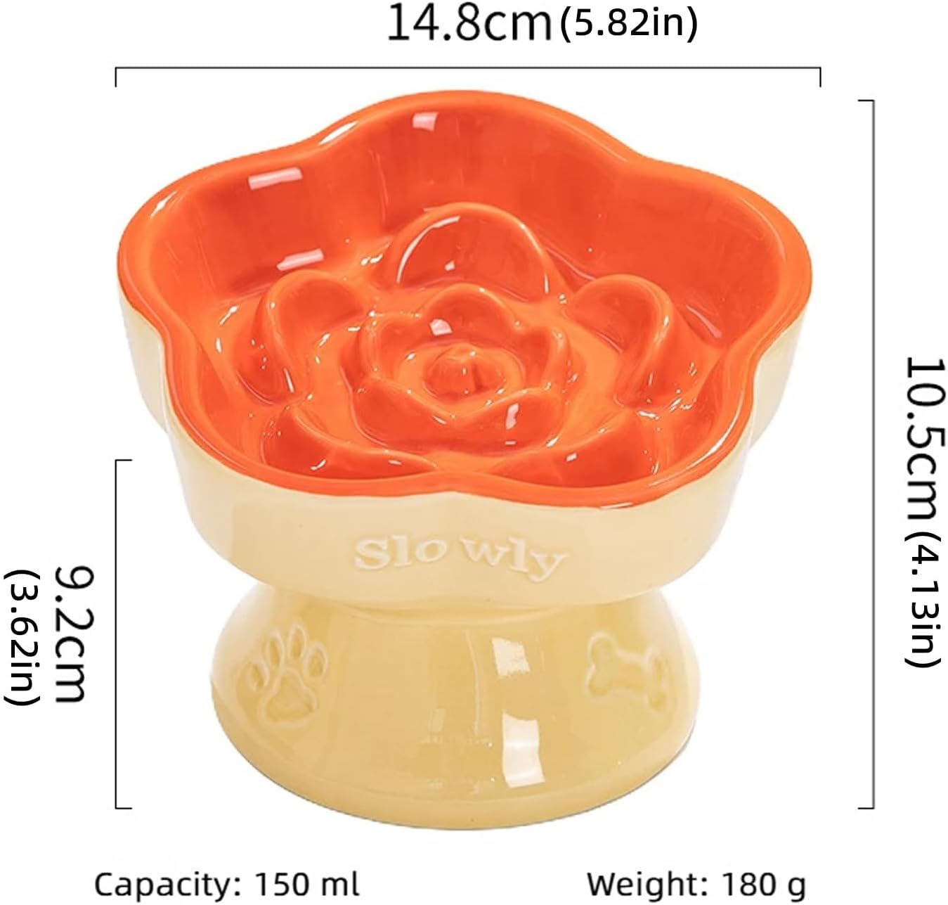 Ceramic Flower Design Pet Food Bowl Slow Feeder Bowl for Small Cats and Dog with Elevated Design for Neck Relief Feeding Small Pet Slow Feeding