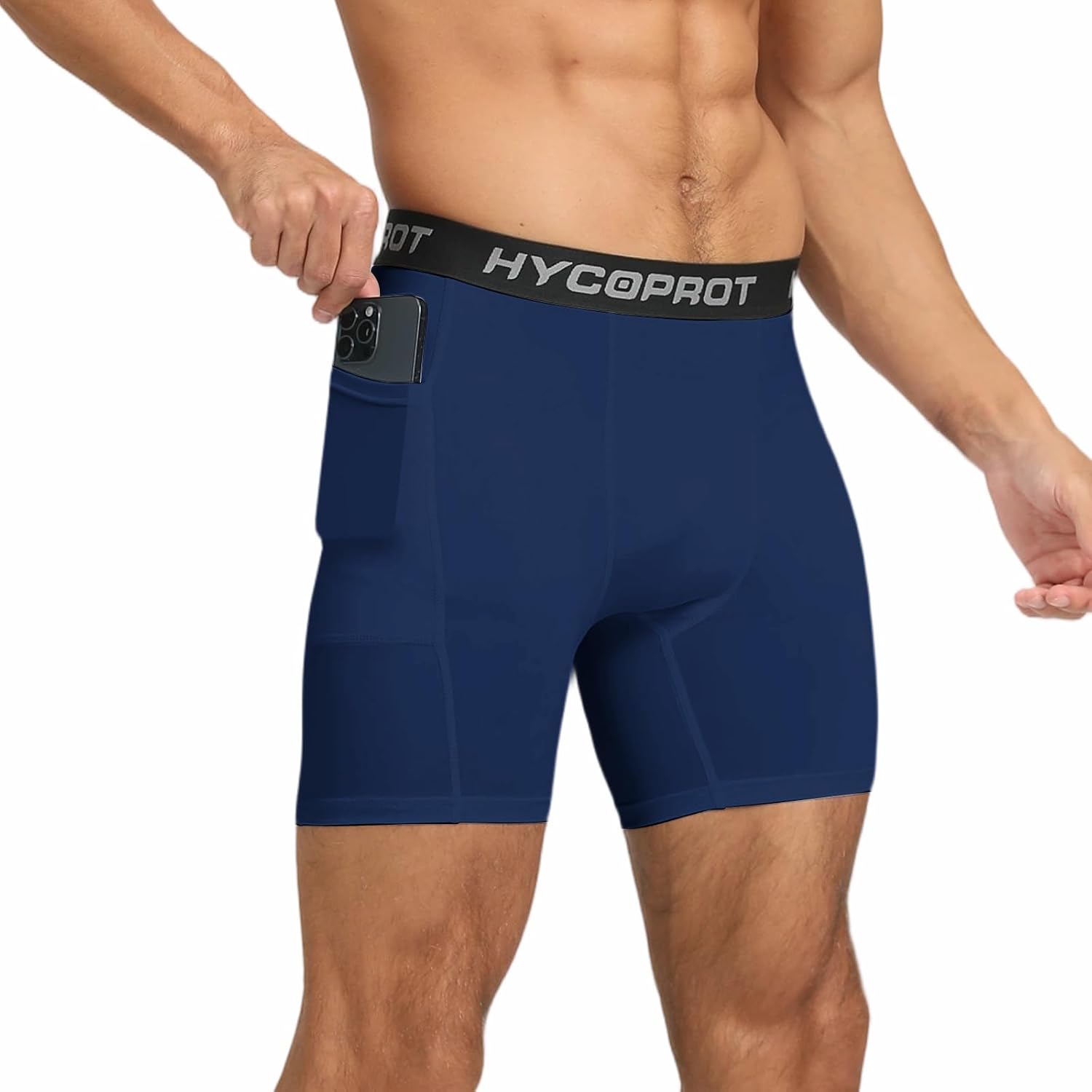 HYCOPROT Compression Shorts Men with Pockets Underwear Spandex Sports Boxer Tights Athletic Performance Baselayer Running