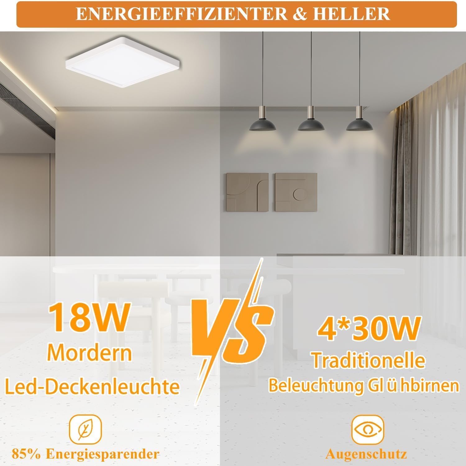 Ouyulong LED-Deckenleuchte, 18W neutralweiß Quadratisch Deckenlampe (4 Stück 4000 Kelvin 23cm)