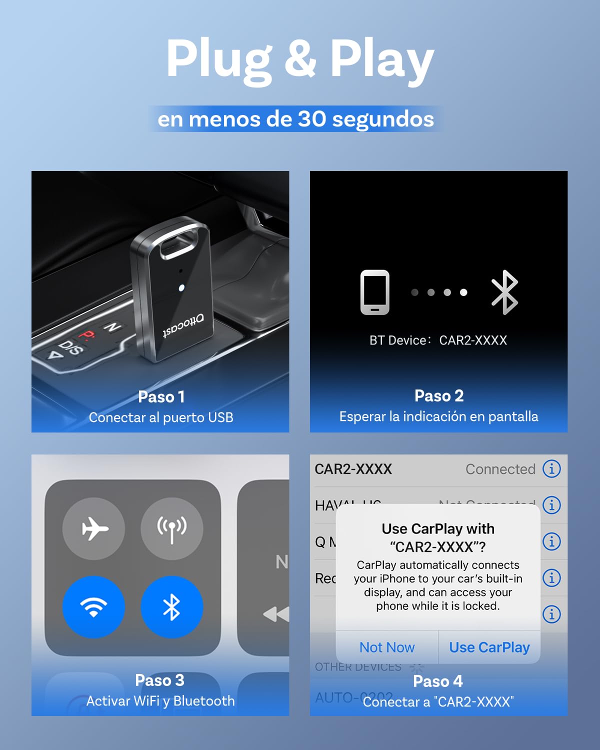 Ottocast Mini Edge 2025 Mejorado, Adaptador Inalámbrico 2 en 1 para CarPlay y Android Auto para iOS 10+ y Android 11+, Soporte Multiusuario, Convierte CarPlay/Android Auto con Cable a Inalámbrico