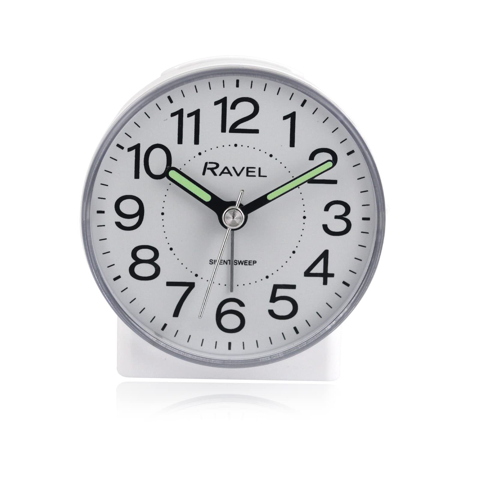 Ravel Gloss White - Round Mid Sized Bedside Quartz Alarm Clock - Rc039.4 - White