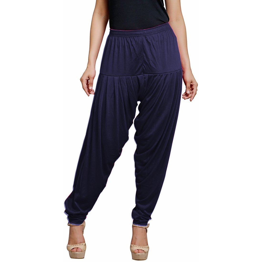 Womens Cotton Spandex Patiala Pants Stretchable Ethnic Bottom Wear with Pleats for Casual Traditional Outfits Navy
