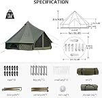 Cotton Canvas Bell Tent with Stove Jack Roomy Yurt for Family Glamping Camping 4 Season Tent with Zipped Removable Floor