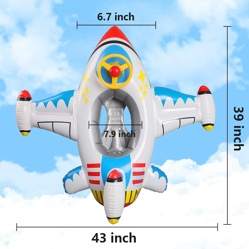 Baby Inflatable Pool Float Swimming Float Boat with Steering Wheel Horn for Kids Toddlers Age 3 Boys Girls Inflatable Ride-ons Summer Pool Swim Ring Beach Supplies (Yellow)