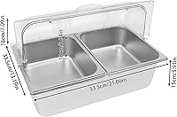 Vista 9 de Recipiente de acero inoxidable para servir alimentos para encimera, contenedor de servir alimentos con tapa, servidor de condimentos con cucharas