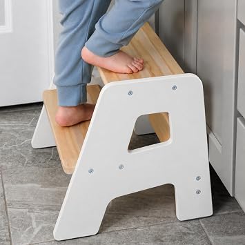 OCODILE 2-Step Wooden Step Stool for Toddlers | Kids Stool for Bathroom Sink & Kitchen Use | Non-Slip Step | Wooden Stool for Children Ages 2+ Years White