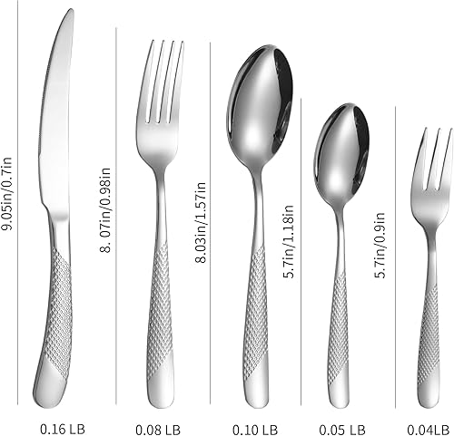 Miniatura 4 de Modern Silverware - Juego de cubiertos martillados de acero inoxidable de 20 piezas para 4 personas, incluye tenedores, cucharas, Kinves, utensilios