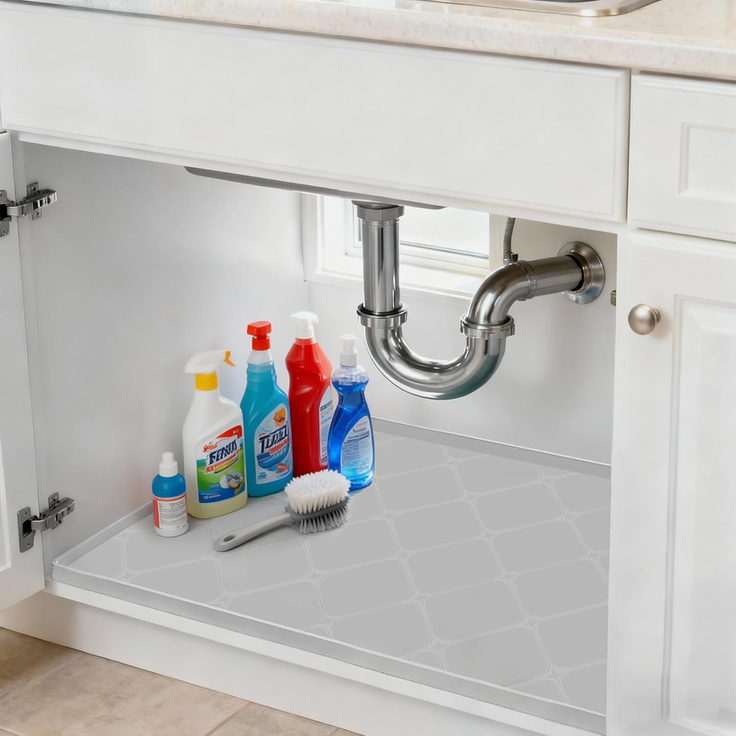 Under Sink Mat, 25" x 19" Inch Leak-Proof Silicone Sink Mat, Non-Slip Cabinet Liner & Counter Protector for Kitchen Bathroom, Waterproof Heat Resistant Easy to Clean.