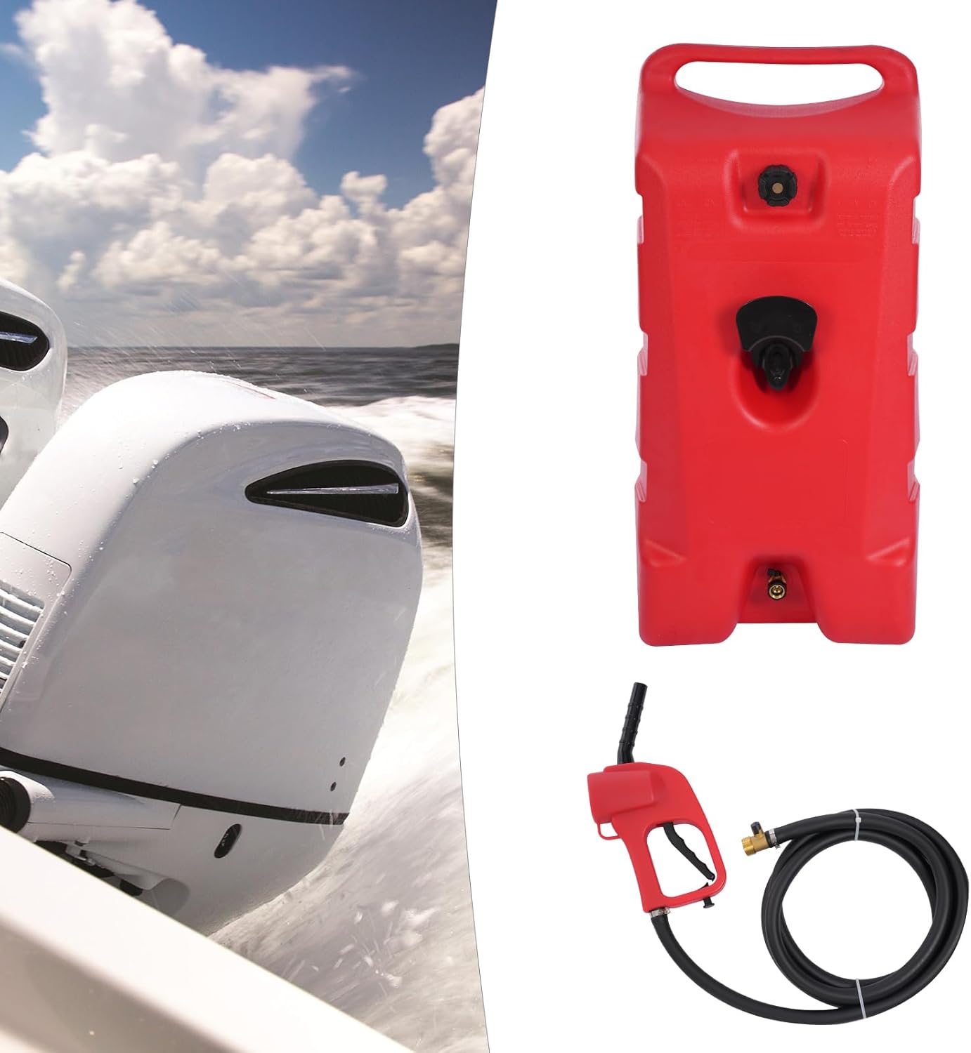 119L Boat Portable Fuel Tank, Marine Gasoline Tank w/9.84ft Fuel Hose, 2 Rollers Free-Standing Separation Outlet HDPE Material Concave-convex Texture Thick Shell Tanks For Outboard Engines, Red