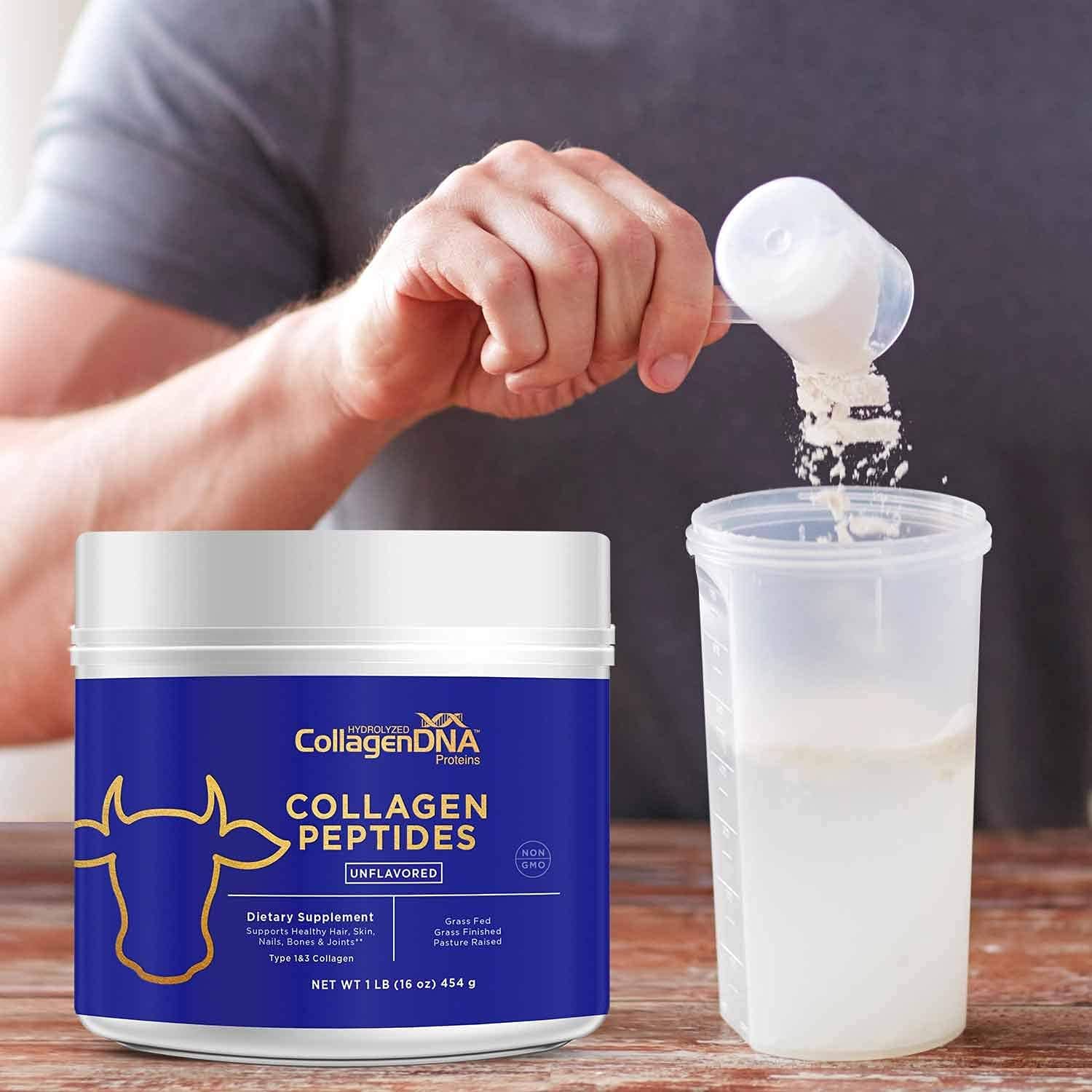 MATCHA DNA Premium Collagen Peptide Powder from Grass Fed Beef - 1 LB Unflavored, Odorless and Easy to Mix Hydrolyzed Protein Peptides (16 oz, Beef Collagen)