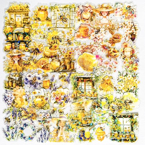 60-Piece Holographic Bee Insect Garden Girls Aesthetic Stickers – Clear