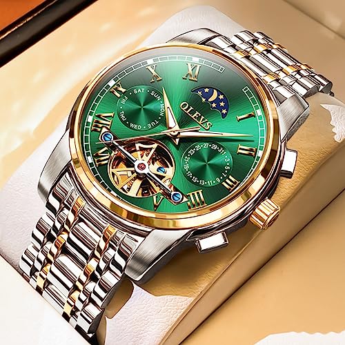 Image of OLEVS Men Watch Automatic Mechanical Skeleton Moon Phase Dress Business Stainless Steel 3AT Waterproof Luminous Men Wrist Watch