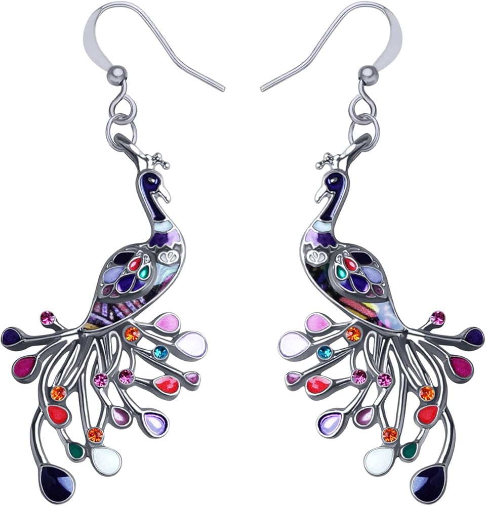 DOWAY Orecchini Pendenti A Pavone In Smalto E Acrilico, Leggeri E Ipoallergenici, Gioielli Da Donna Per Matrimonio E Festa, 45x33mm