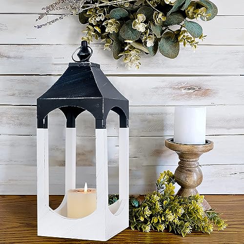 NEEDOMO 15" Wooden Lantern Decorative Indoor, Large Centerpiece of Tables
