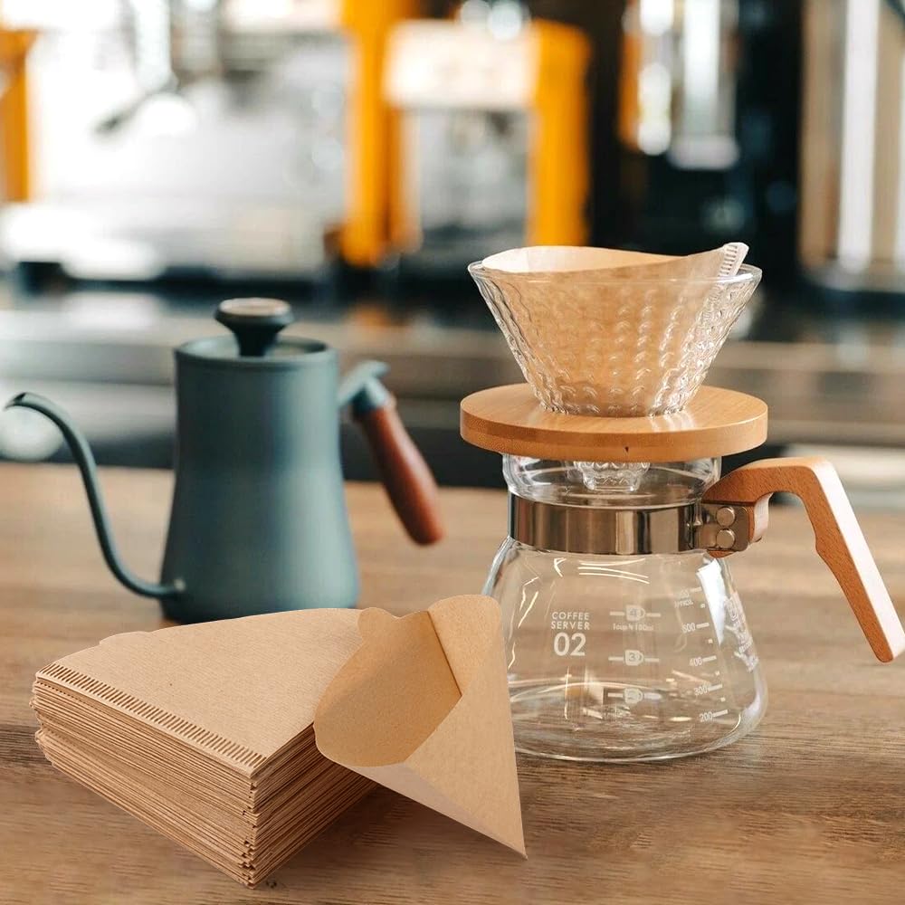 Kaffeefilter Papier – 200 Stück V-förmige Filter, Ungebleicht, Für Handfilter Und Kaffeemaschinen