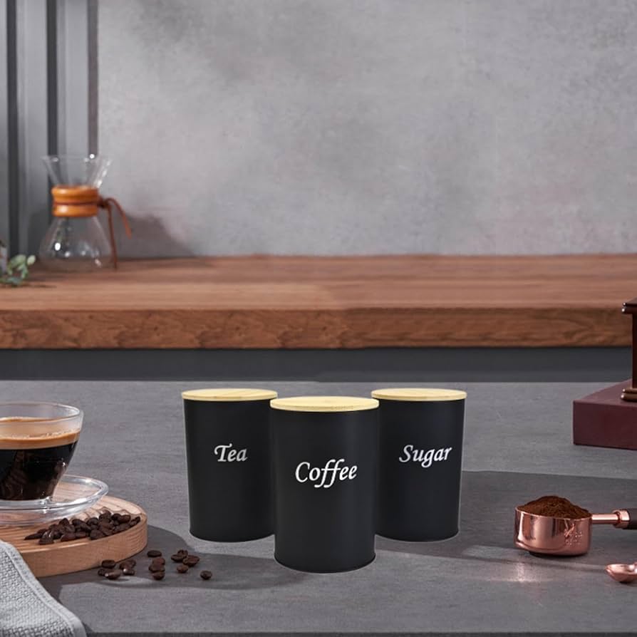 ３セット　キャニスター　珈琲、紅茶、お砂糖 Amazon｜FytStycale キッチン用密閉キャニスターセットコーヒー