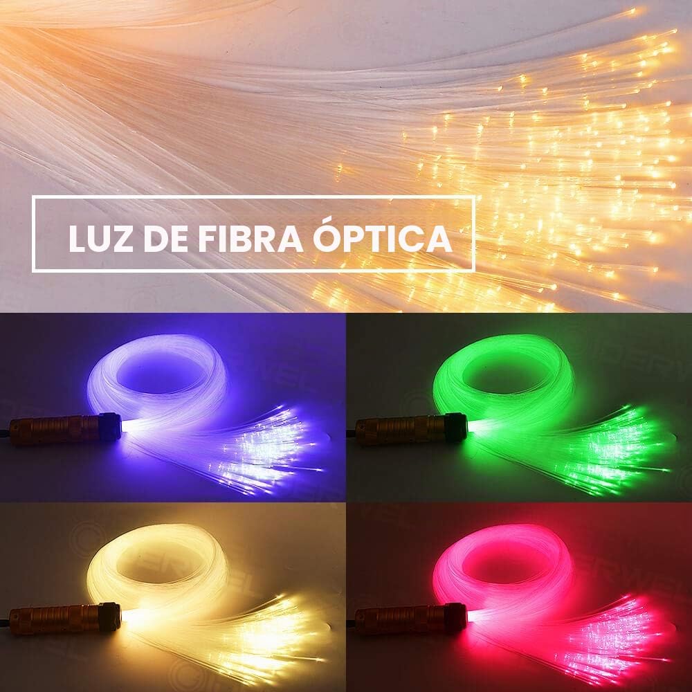 Luz de fibra de vidrio para coche, 300 unidades, cable de fibra óptica de 2 m, 0,75 mm, kit de luces de techo estrelladas, aplicación Bluetooth, mando a distancia RGBW, fibra óptica, sincronización y