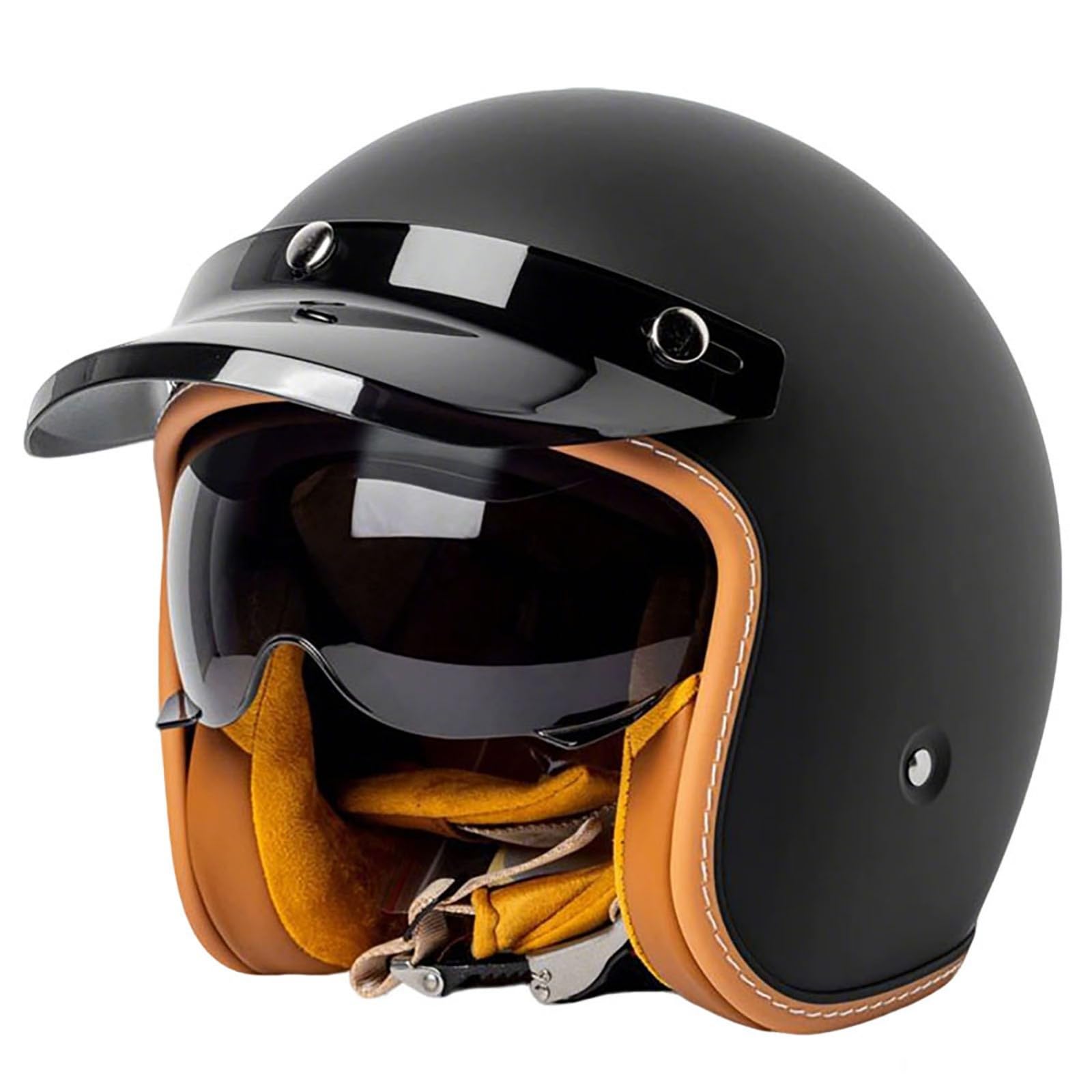Mezzo Casco da Moto 3/4 Vintage, Uomo Donna Casco a Mezza Calotta retrò con Visiera Parasole, Casco Mezzo Viso Jet per Scooter Cruiser Ciclomotore, Omologato ECE/DOT 54-63cm