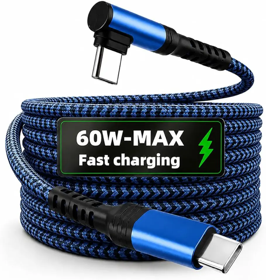 Type C Cable Fast Charging : 3.3FT/6.6FT Nylon Braided Type C Charger Fast Charging Right Angle C to C Cable Charger Cord (Blue,2m=78.74inch=6.56ft)