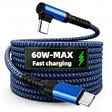 Type C Cable Fast Charging : 3.3FT/6.6FT Nylon Braided Type C Charger Fast Charging Right Angle C to C Cable Charger Cord (Blue,1m=39.37inch=3.28ft)