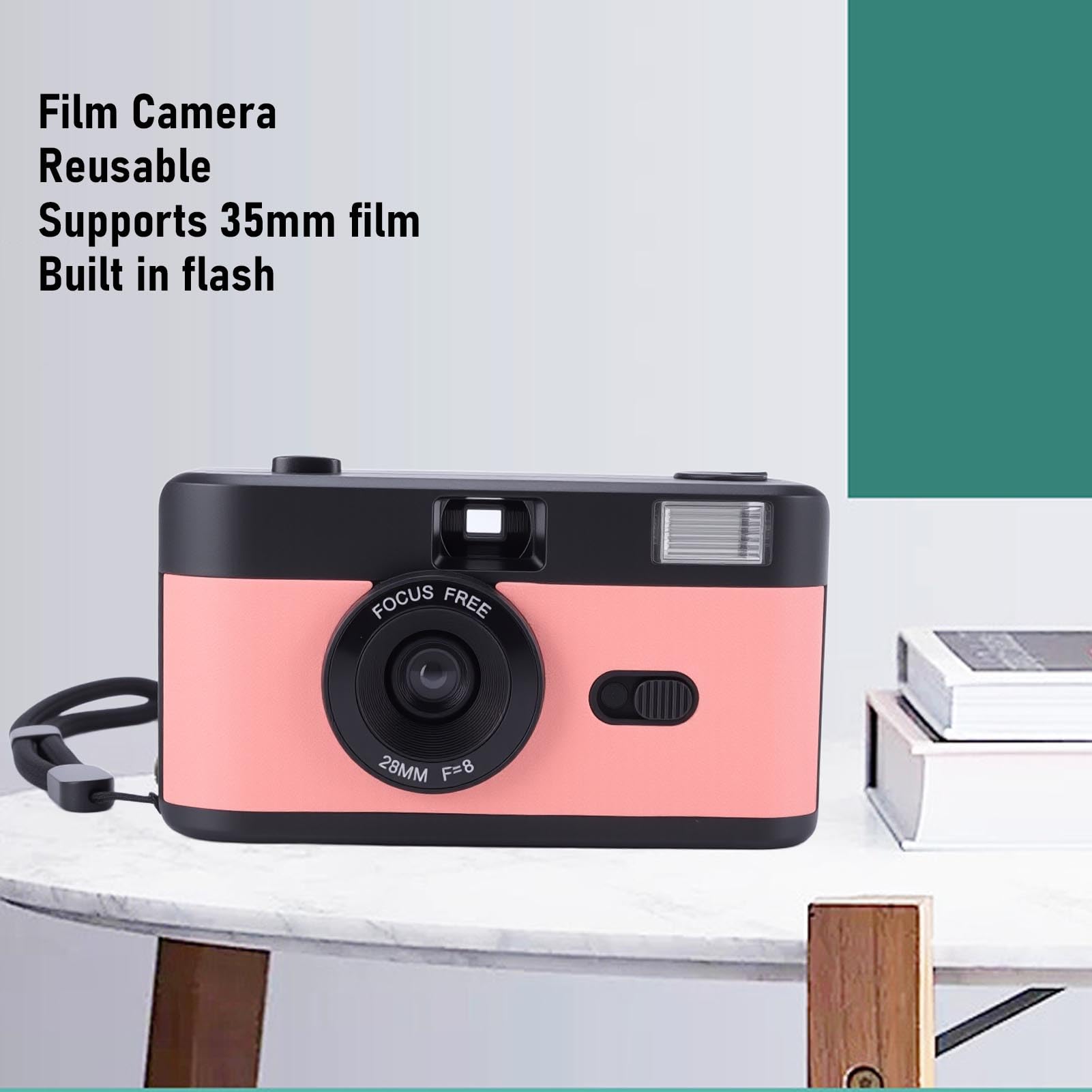 Camera da Film da 35 Mm Riutilizzabile, 27 Film a Colori, Fascino Nostalgico, Ricca Narrazione, Ambienti Manuali di Lunga Durata per Flash, Messa a Fuoco, Otturatore, Materiale (Rosato)