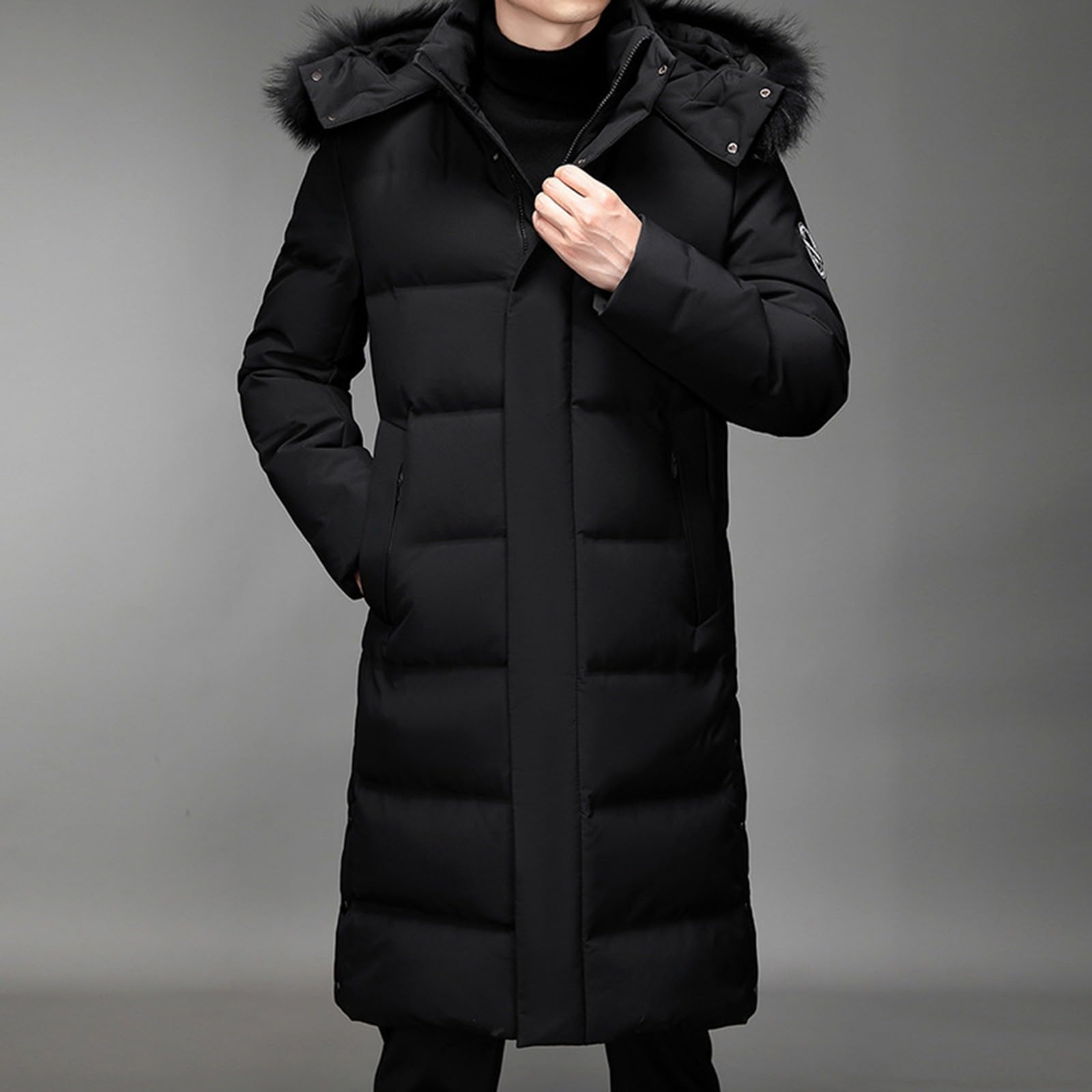 Giubbotto Invernale Uomo Lungo Casual Invernale Caldo Giacche Con Cappuccio Tinta Unita Spesso Piumino Manica Lunga Antivento Impermeabile Giacca Con Cerniera Addensare Trekking Cappotto Con Tasche