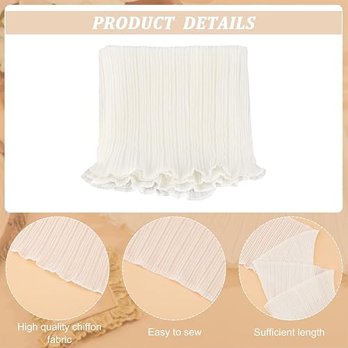 Miniatura 4 de FINGERINSPIRE Cinta de gasa plisada blanca crema de 4 yardas de 6.7 pulgadas de ancho, de poliéster, plisada, cinta de encaje elástico, borde