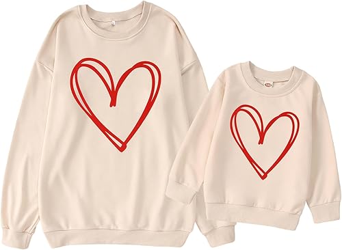 Sudadera para el día de San Valentín con texto en inglés "Mommy and Me" con estampado de corazón a juego para la familia, casual, manga larga