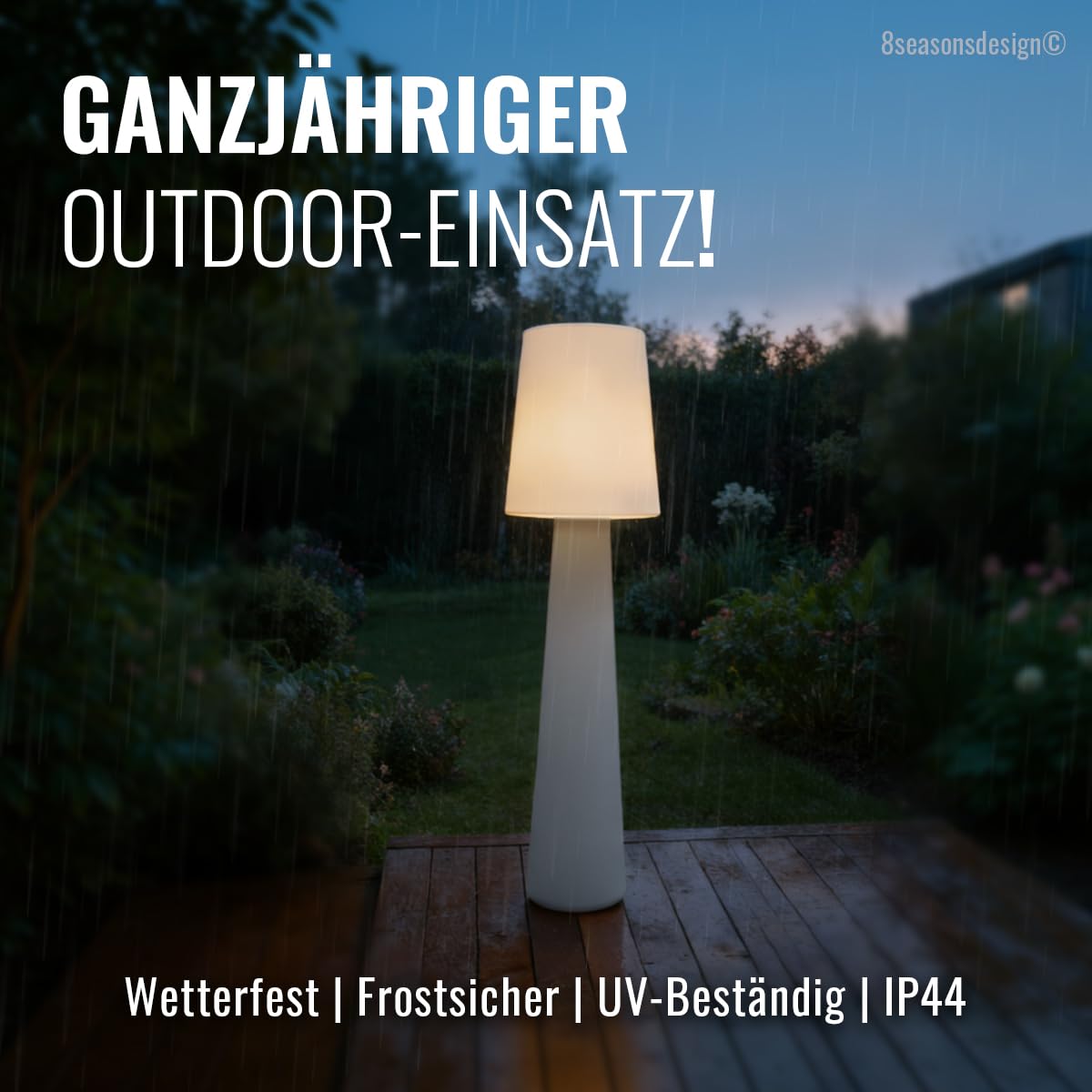 8 seasons design LED Solar Stehlampe No. 1, 160cm groß (Grau), warmweißes Licht, Solarlampe mit Dämmerungssensor, Solarpanel, Stehlampe für außen (Garten, Terrasse, Balkon)