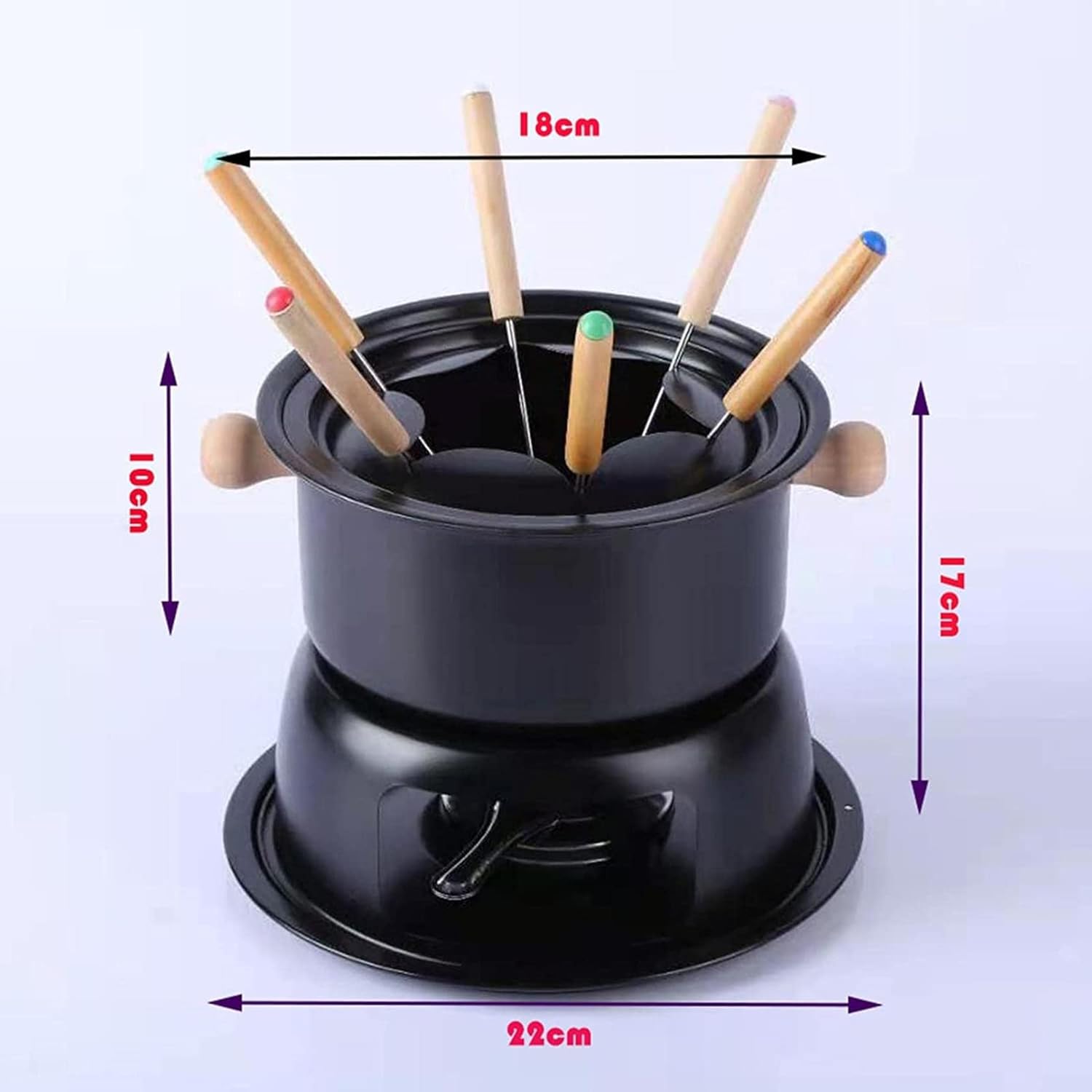 Chocolate Fondue Pot Set, Stainless Steel Fondue Pot and 6 Fondue Forks Included, for Cheese Fondue or Chocolate Fondue, for Buffet and Party Tables