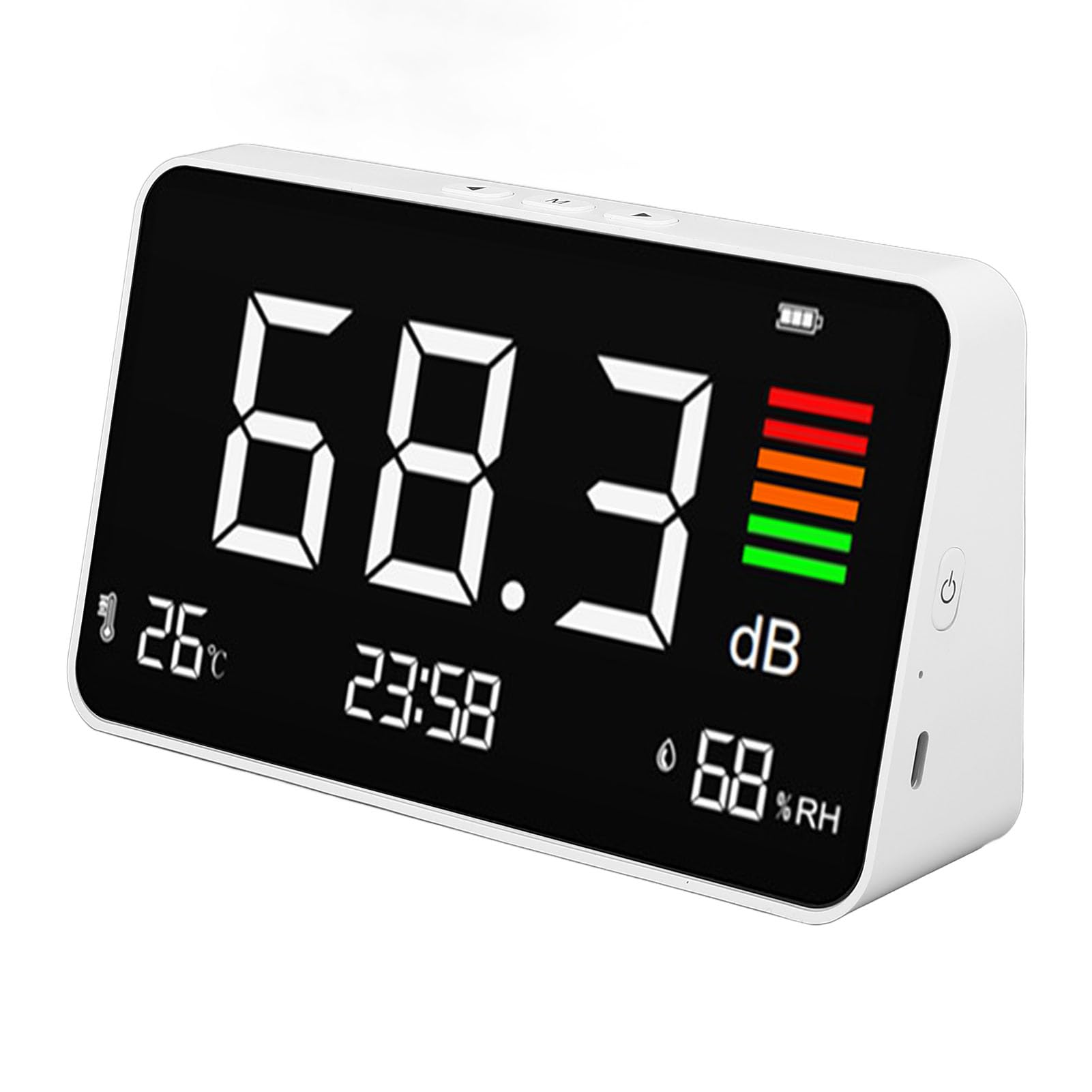 Medidor de Decibelio, 30-130DBA Nivel de Sonido de Escritorio Medidor de Temperatura Medidor de Humedad LED