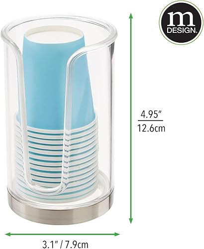 Miniatura 7 de mDesign Dispensador de vasos de papel desechable pequeño y compacto de plástico, para enjuague bucal, soporte de almacenamiento para encimeras de