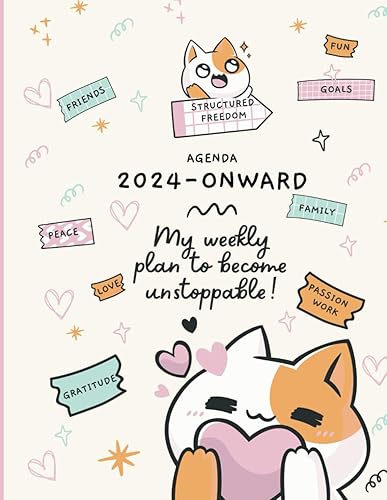 Kiko's Kawaii Planner The Ultimate School Year 2023-2024 Organizer Adorable Orange Cat, Pastel Colors, Monthly & Yearly Goals, Class Schedules, and