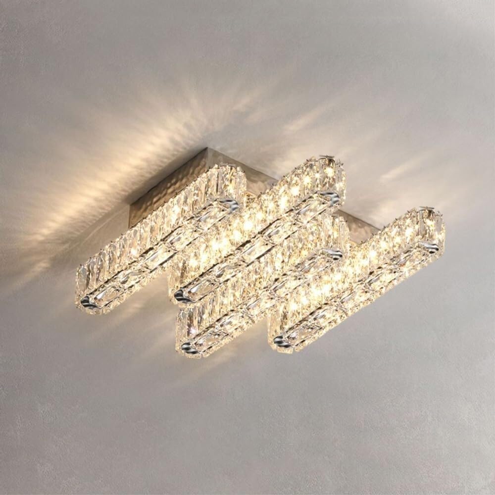 Candelabro de cristal cromado LED regulable para sala de estar moderna