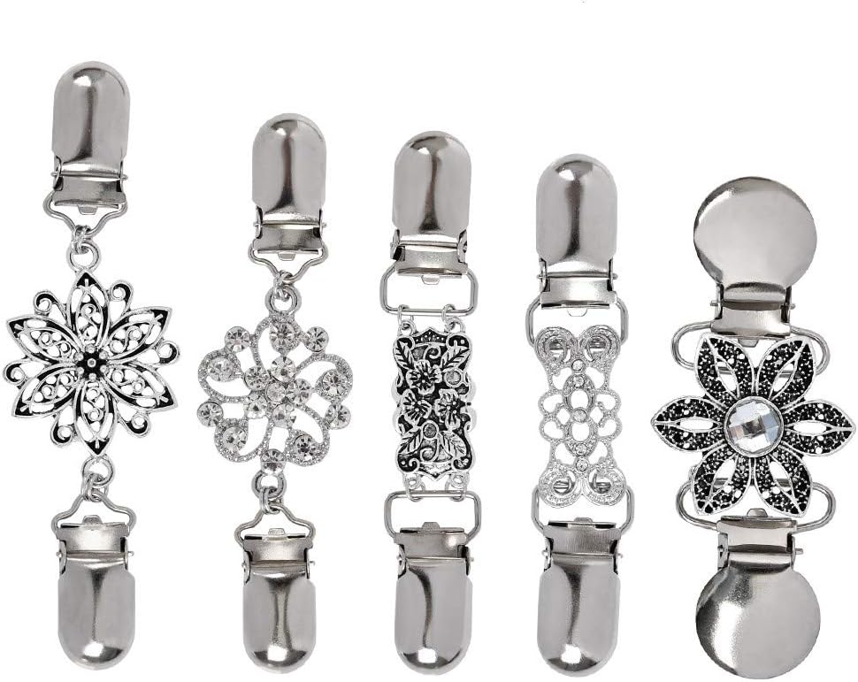 5Pcs Woman Vintage Cardigan Clips, Scarf Collar Metal Sweater Chain Creative Silver Cardigan Clip for Blouse Dresses Shawl