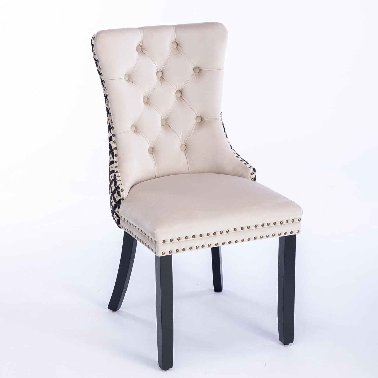 extrasleep Wood Dining Chairs Set of 6, Modern Velvet Upholstered High-end Tufted Nailhead Trim Accent Chair with Solid Wood Legs, Kitchen Chairs for Dining Table Set for 6, Beige