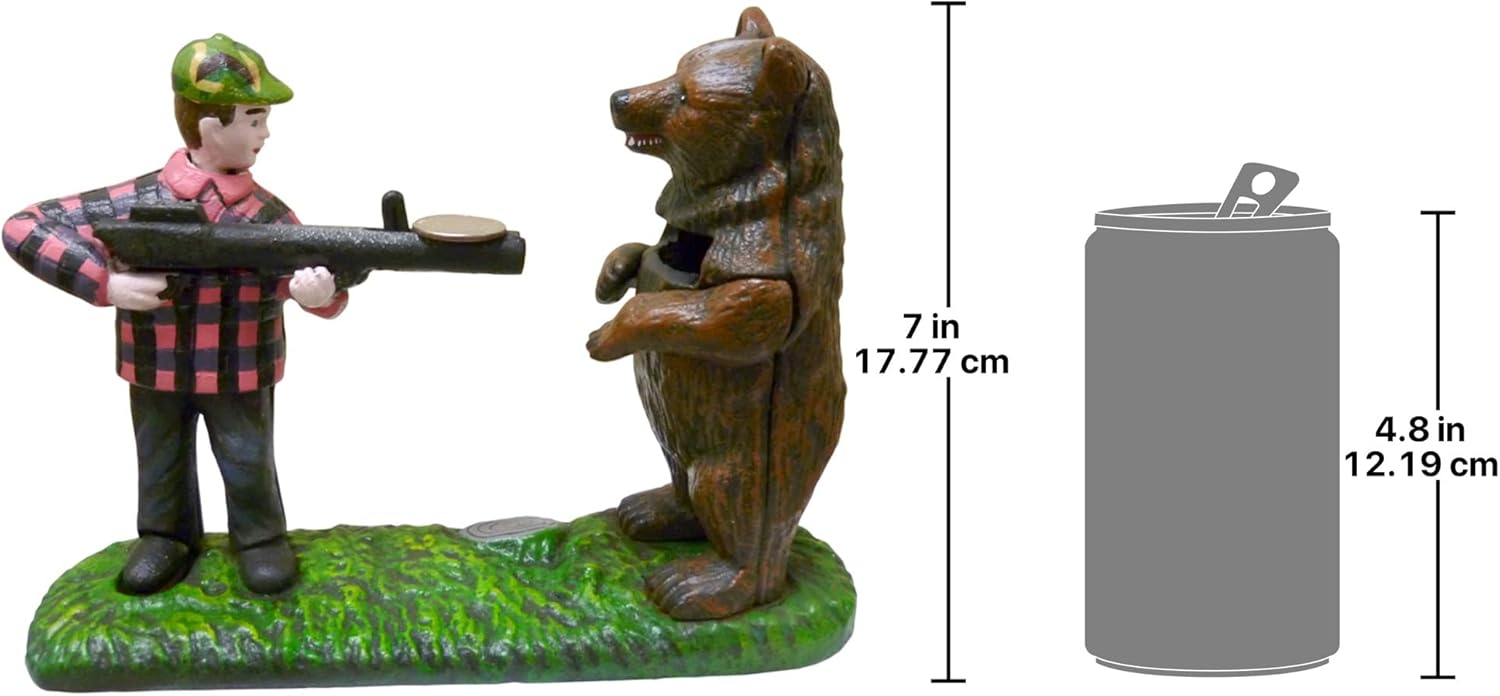 Get Discount 70% Price Design Toscano SP1672 Bear Hunt Collectors' Die Cast Iron Mechanical Coin Bank,full color