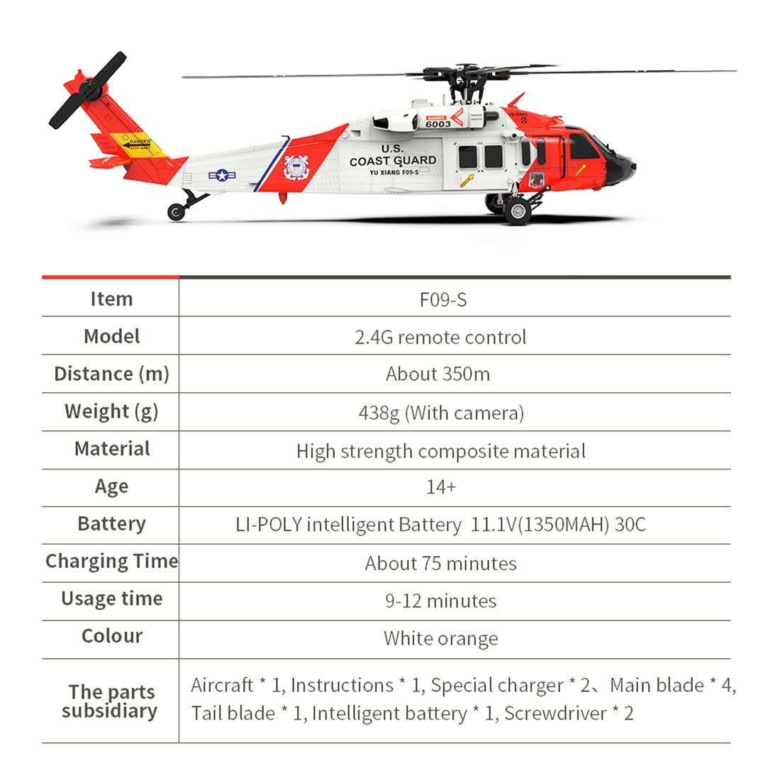 UH60-Black-Hawk RC Helikopter für Erwachsene, YUXIANG F09-S 2.4G 6CH Bürstenlos 3D Shunt Outdoor Groß Ferngesteuert Hubschrauber, RC-Flugzeuge für Anfänger