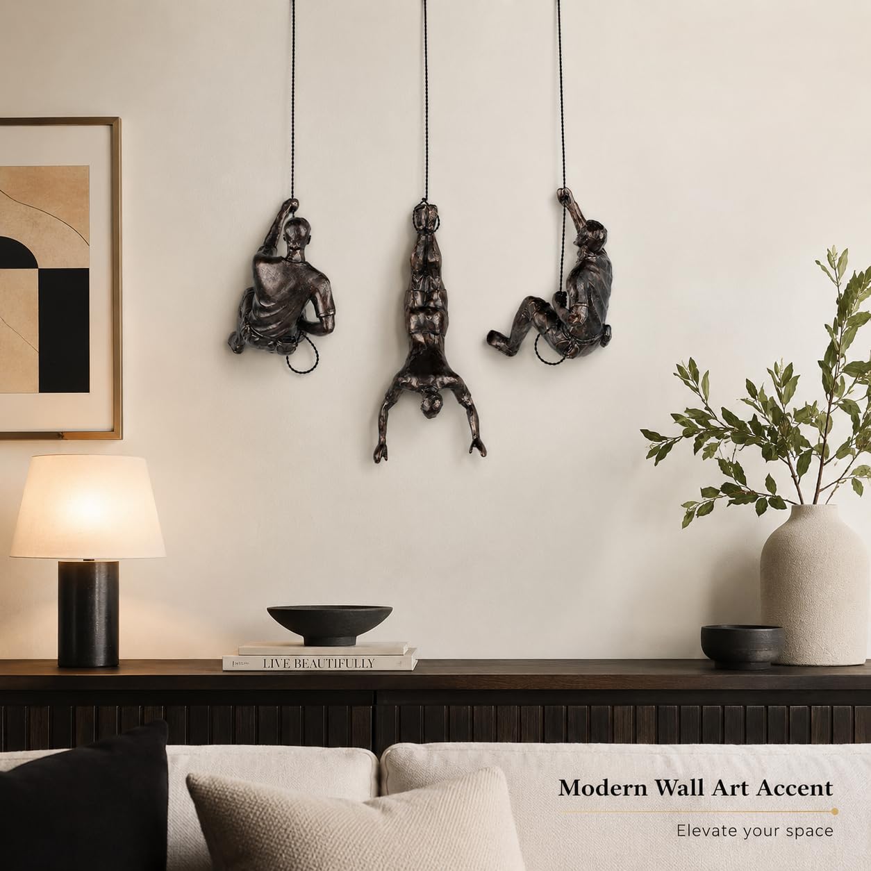 Grand lot de 3 sculptures murales pour hommes grimpants, art mural nordique moderne simple, sculptures d'homme grimpant, cadeaux d'escalade pour la maison et le bureau