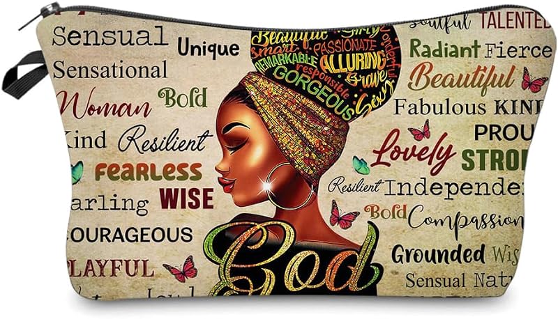 Necessaire de maquiagem Baobeily Melanin Queen com zíper, estampa Afro -54715, 1 unidade